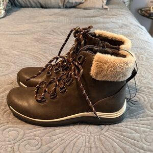 BareTraps Brown Lace Up Boots with Tan Trim